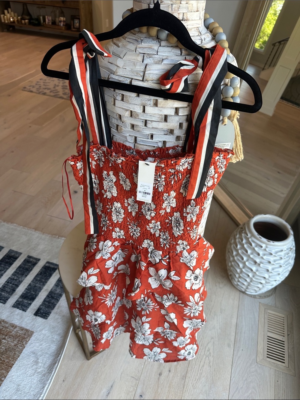 Francesca's Collections Red Floral Tie-Shoulder Sundress - Picture 2 of 4
